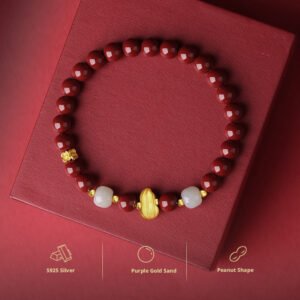 Natural Cinnabar Beaded Bracelet, Oriental Symbol of Good Omen & Positive Vibes