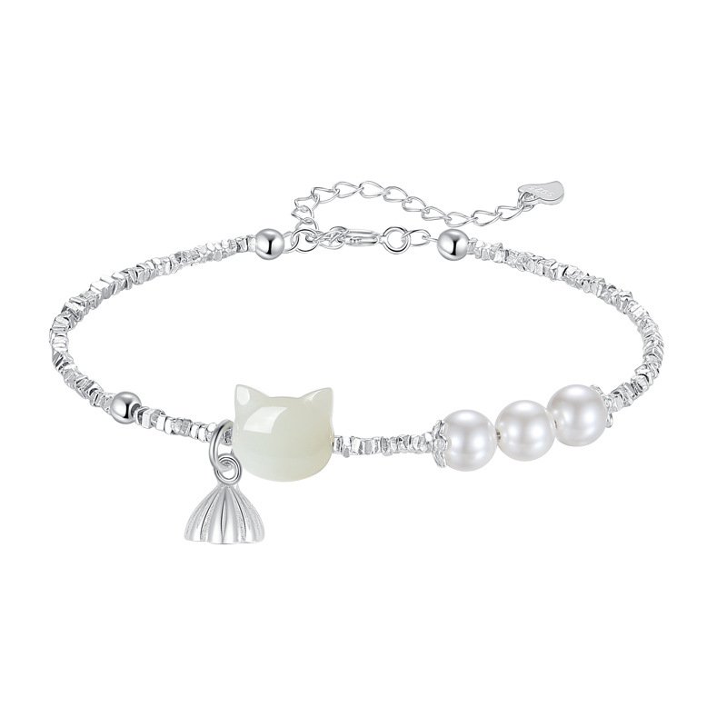 Crushed Silver Cat Charm Bracelet | Traditional Blessing & Fortune Symbol Jewelry - 图片 4