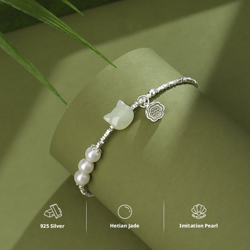 Crushed Silver Cat Charm Bracelet | Traditional Blessing & Fortune Symbol Jewelry