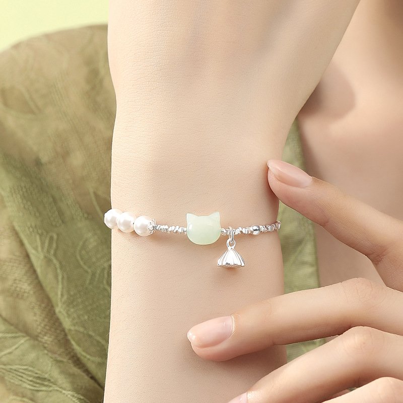 Crushed Silver Cat Charm Bracelet | Traditional Blessing & Fortune Symbol Jewelry - 图片 2