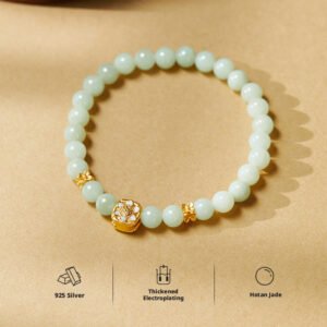 Oriental Fortune Tag Sterling Silver Bracelet | Natural Hetian Jade & White Chalcedony Peace Disc Symbol