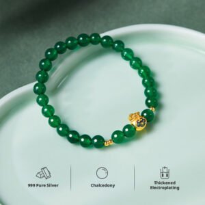 Green Chalcedony Beaded Bracelet, Eastern Symbol of Gentle Blessing for Women